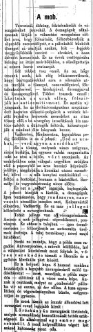 Részlet a „A mob.” c. cikkből (Forrás: Magyar Polgár, 1884. 06. 14., 4. o.)

